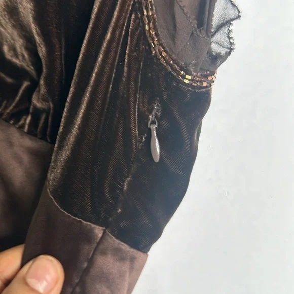 MARELLA brown velvet embellish  Regencycore burnout  baby doll top size 8 Fariy - Picture 9 of 11